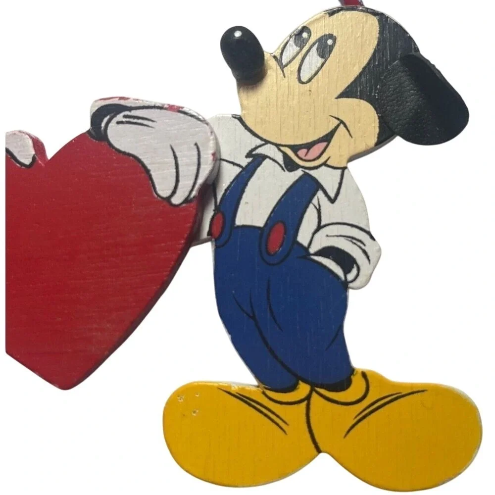 Disney Minnie & Mickey Mouse Wooden Love Heart Silk Ribbon Christmas Ornament 5